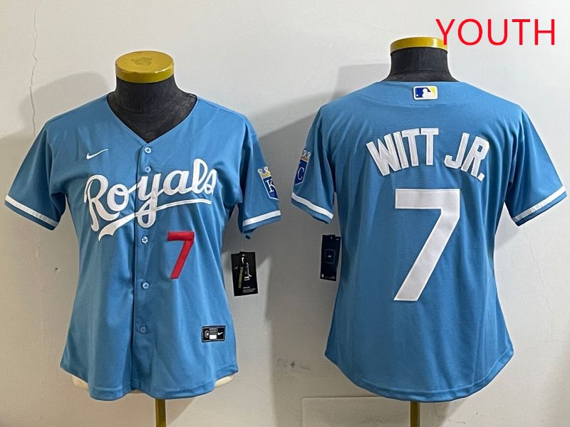 Youth Kansas City Royals #7 Witt jr Light Blue Game 2025 Nike MLB Jersey style 2->youth mlb jersey->Youth Jersey